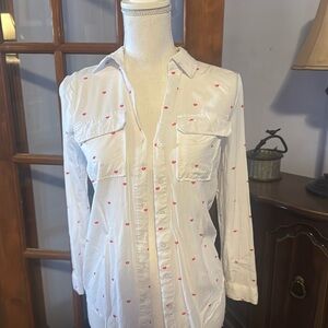 Milk & Honey White Blouse with Red Lips Design